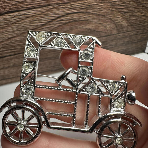 EMMONS Rhinestone Model T Retro Car Vehicle Brooch Pin Vintage Signed - Picture 3 of 10